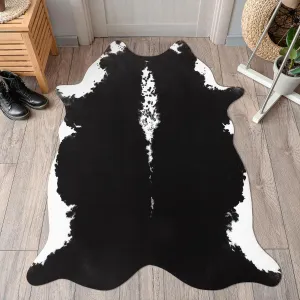 BENRON Small Cowhide Rug Black Area Rug Door Mat 2.3x3.6ft Western Rug Faux Animal Hide Rug Premium Rugs for Bedroom Entryway Kitchen Hallyway