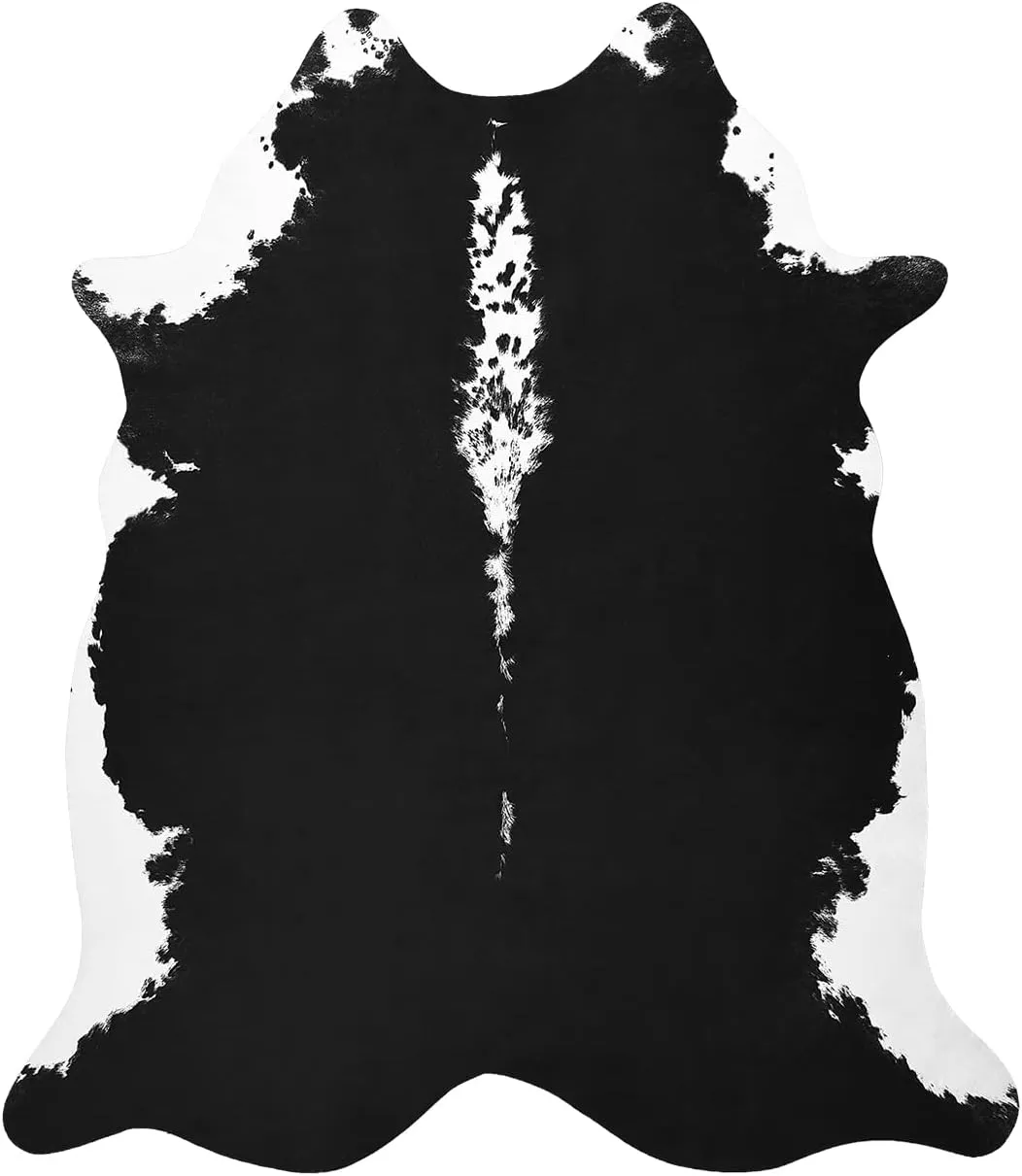 BENRON Small Cowhide Rug Black Area Rug Door Mat 2.3x3.6ft Western Rug Faux Animal Hide Rug Premium Rugs for Bedroom Entryway Kitchen Hallyway