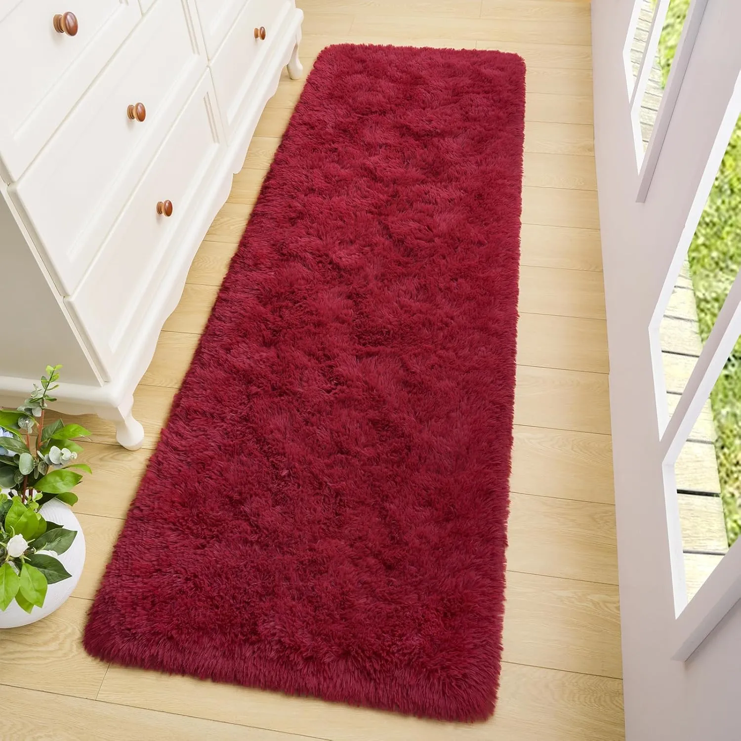 BENRON Soft Runner Rug 2x6 Hallway Runners Non Slip Runner Rugs for Entryway Kitchen Bedroom Dorm Fluffy Throw Rugs for Kids Teens Thickened Memory-Foam Rug Home Decor, Wine Red