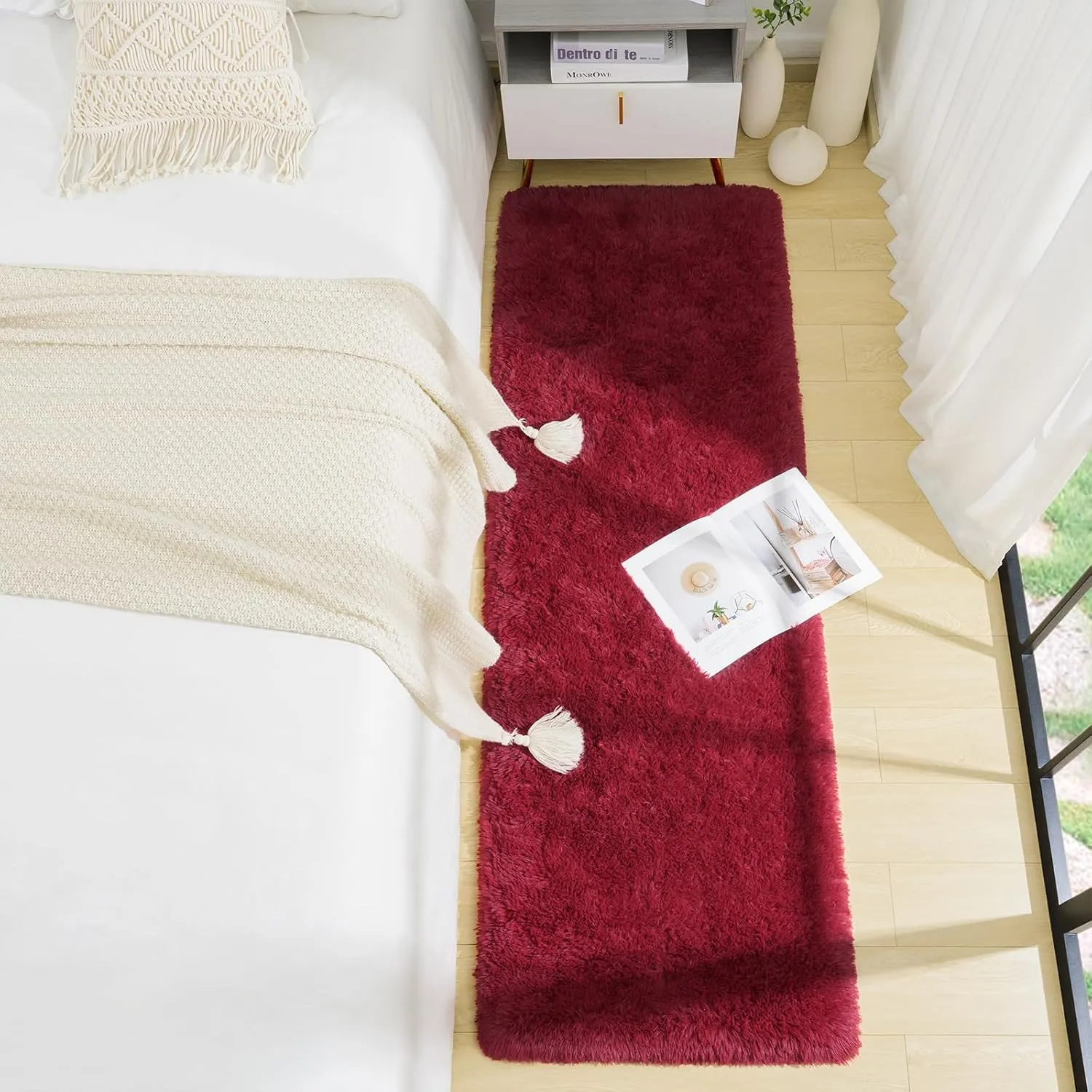 BENRON Soft Runner Rug 2x6 Hallway Runners Non Slip Runner Rugs for Entryway Kitchen Bedroom Dorm Fluffy Throw Rugs for Kids Teens Thickened Memory-Foam Rug Home Decor, Wine Red