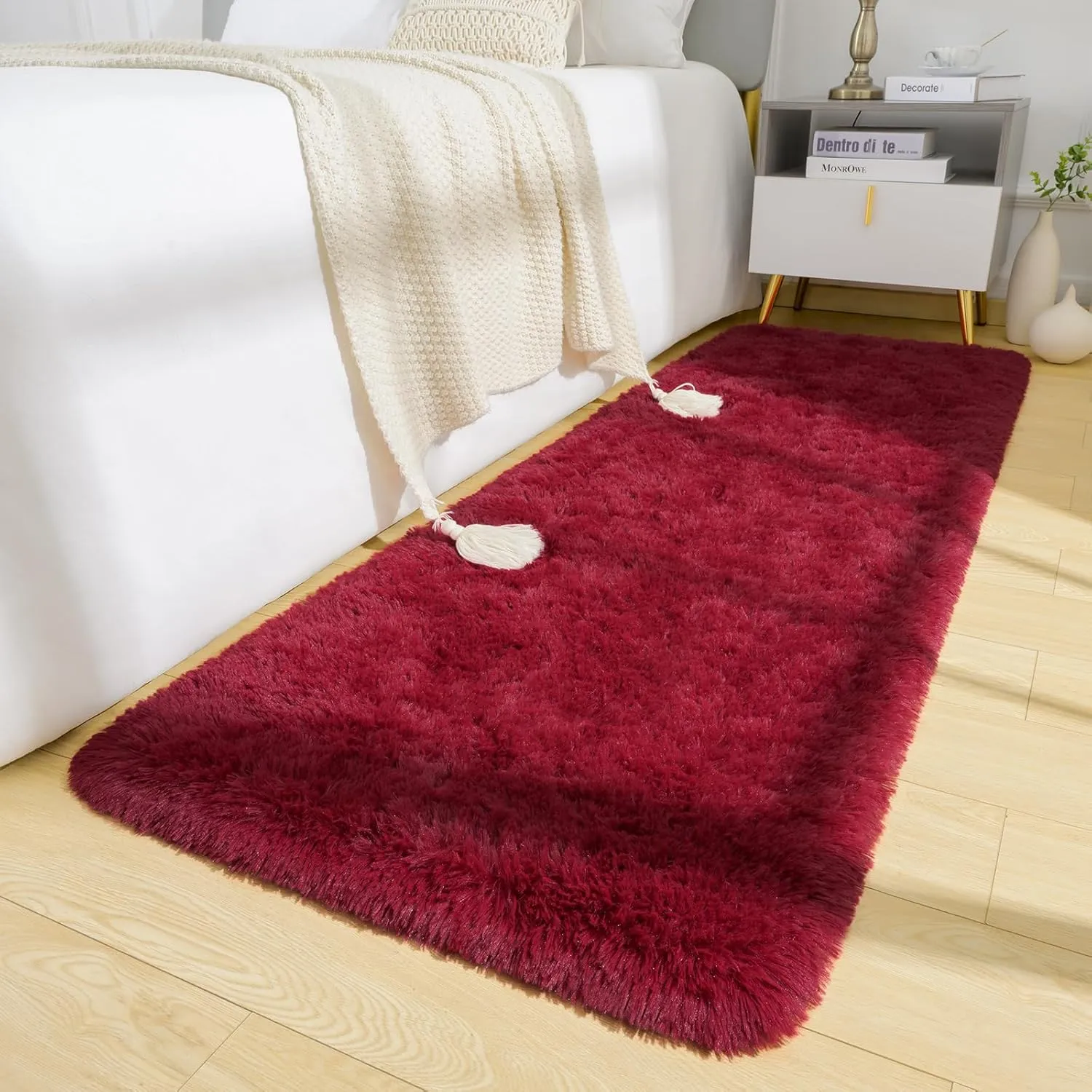 BENRON Soft Runner Rug 2x6 Hallway Runners Non Slip Runner Rugs for Entryway Kitchen Bedroom Dorm Fluffy Throw Rugs for Kids Teens Thickened Memory-Foam Rug Home Decor, Wine Red