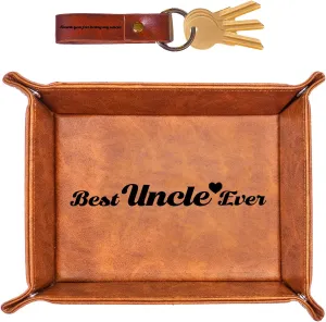 Best Uncle Ever Gifts for Uncle from Niece Nephew, Birthday Gifts for Uncle, Leather Valet Tray and Keychain