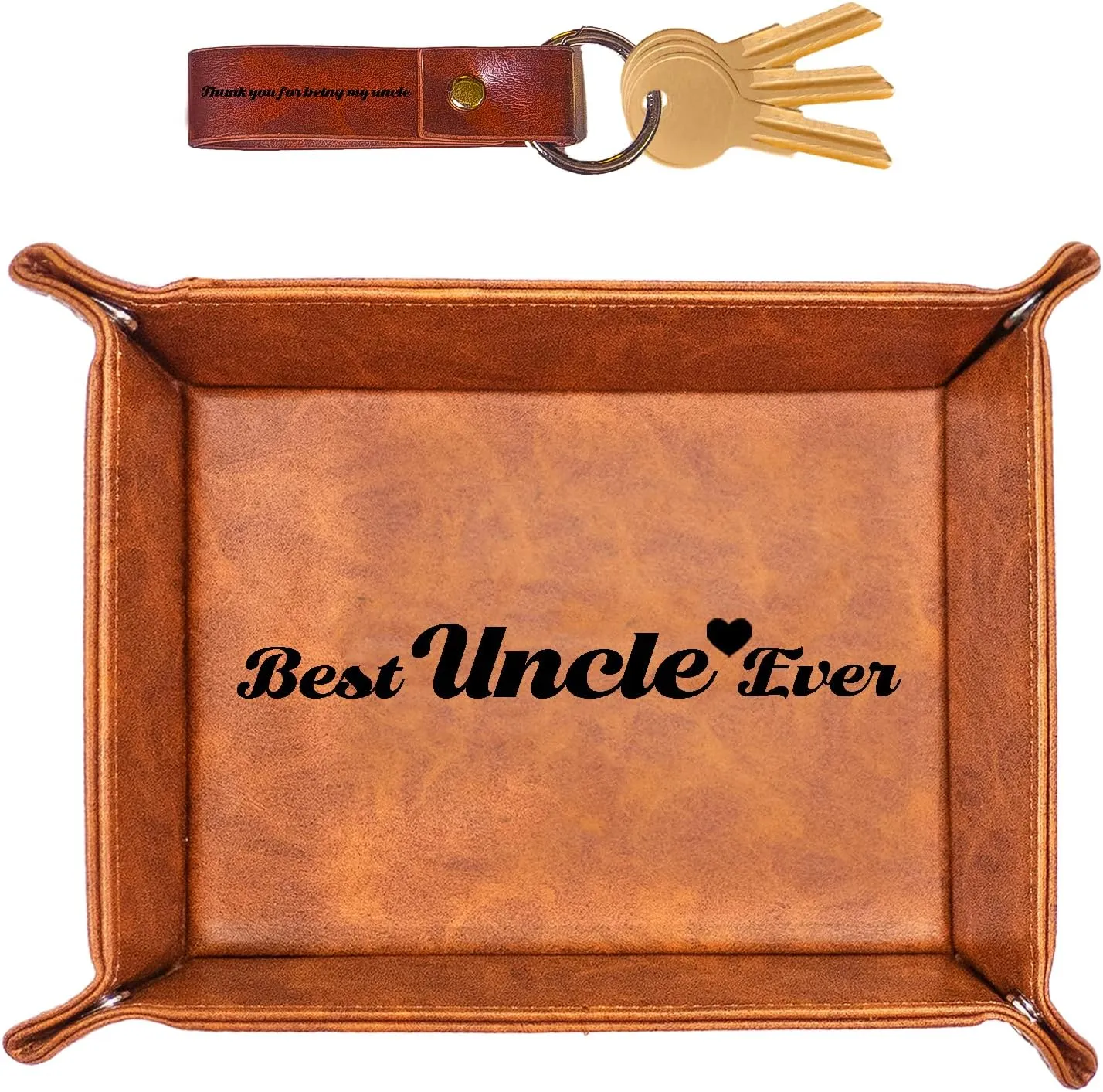 Best Uncle Ever Gifts for Uncle from Niece Nephew, Birthday Gifts for Uncle, Leather Valet Tray and Keychain