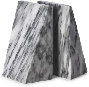 Bey-Berk Gray Triangular Marble Bookends – Heavy-Duty Wedge Design, Modern Office and Bookshelf Organizer