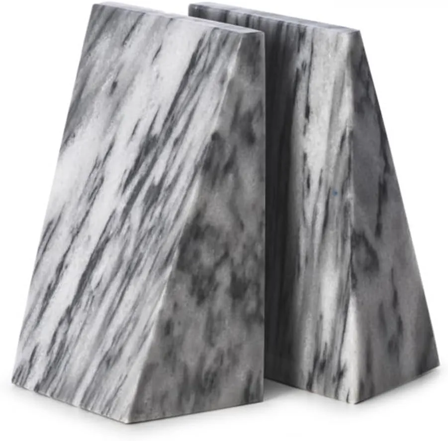 Bey-Berk Gray Triangular Marble Bookends – Heavy-Duty Wedge Design, Modern Office and Bookshelf Organizer