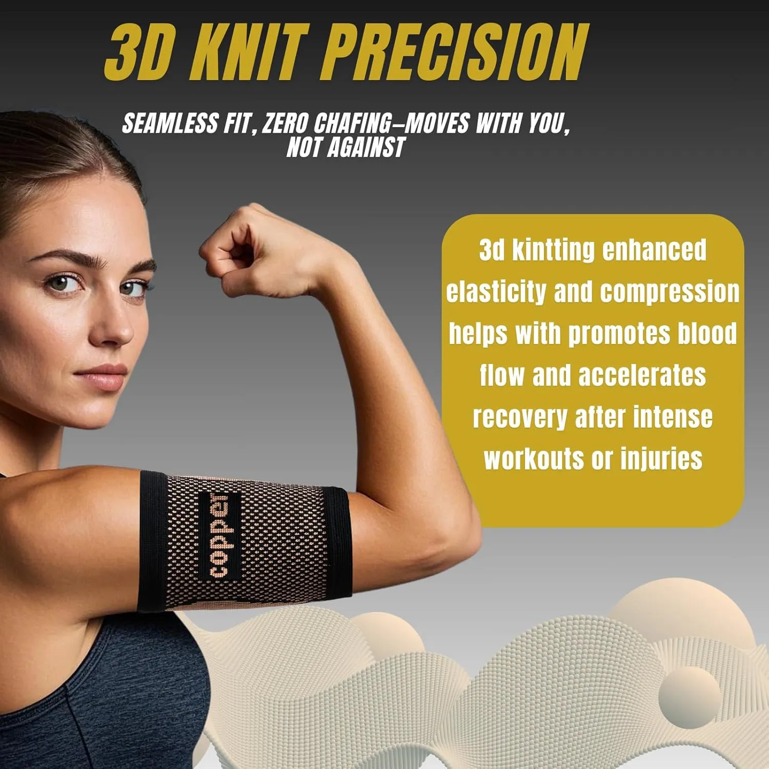 Bicep Compression Sleeve,Bicep Brace 1 Pair,Copper Infused Arm Support for Weightlifting,Muscle Recovery, Pain Relief,Upper Arm Brace for Men and Women (Gold-Black, Large)