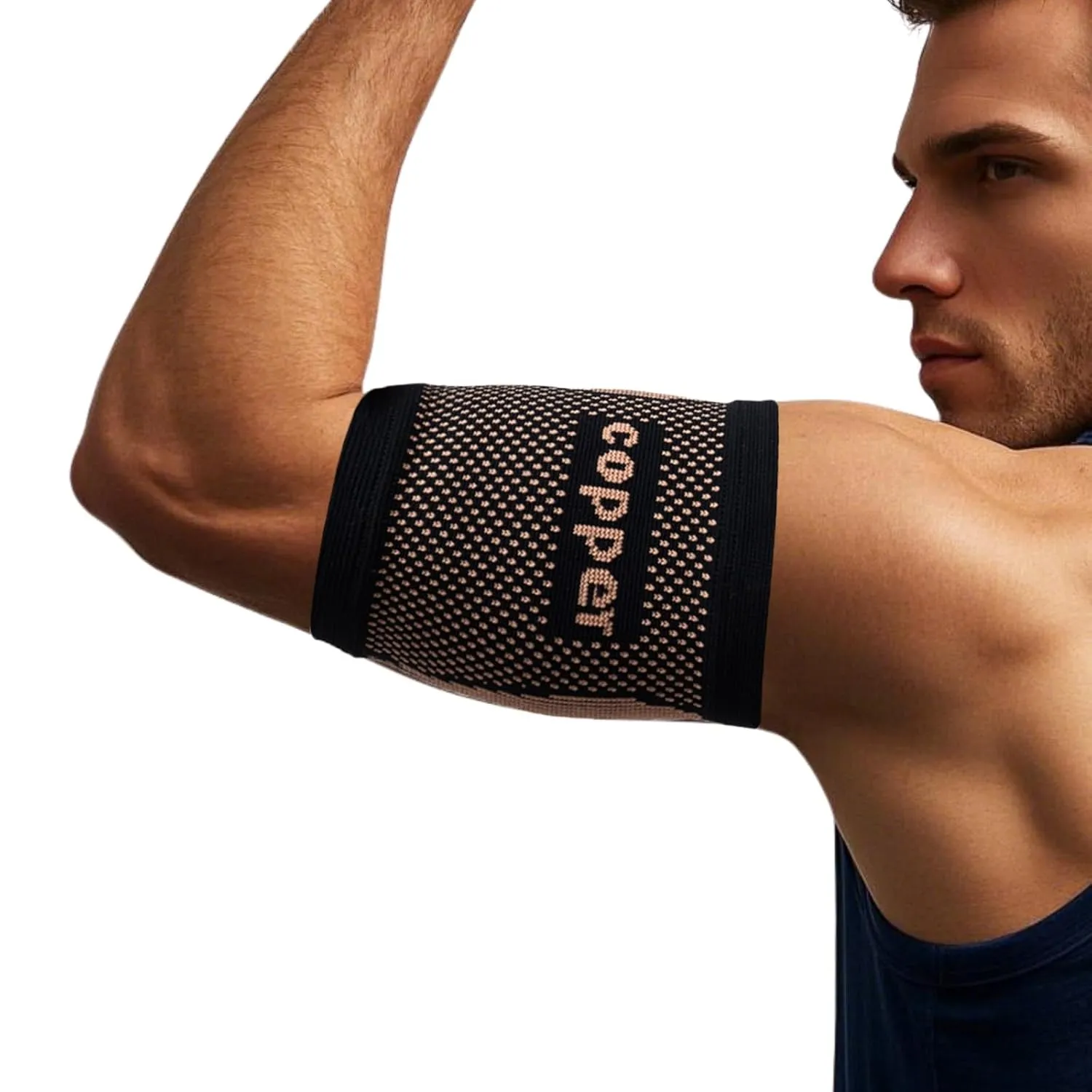Bicep Compression Sleeve,Bicep Brace 1 Pair,Copper Infused Arm Support for Weightlifting,Muscle Recovery, Pain Relief,Upper Arm Brace for Men and Women (Gold-Black, Large)