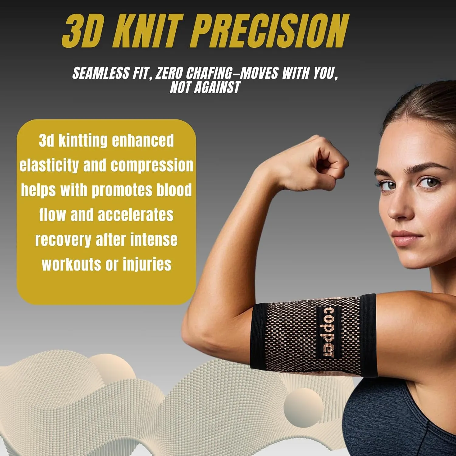 Bicep Compression Sleeve,Bicep Brace 1 Pair,Copper Infused Arm Support for Weightlifting,Muscle Recovery, Pain Relief,Upper Arm Brace for Men and Women (Gold-Black, Large)