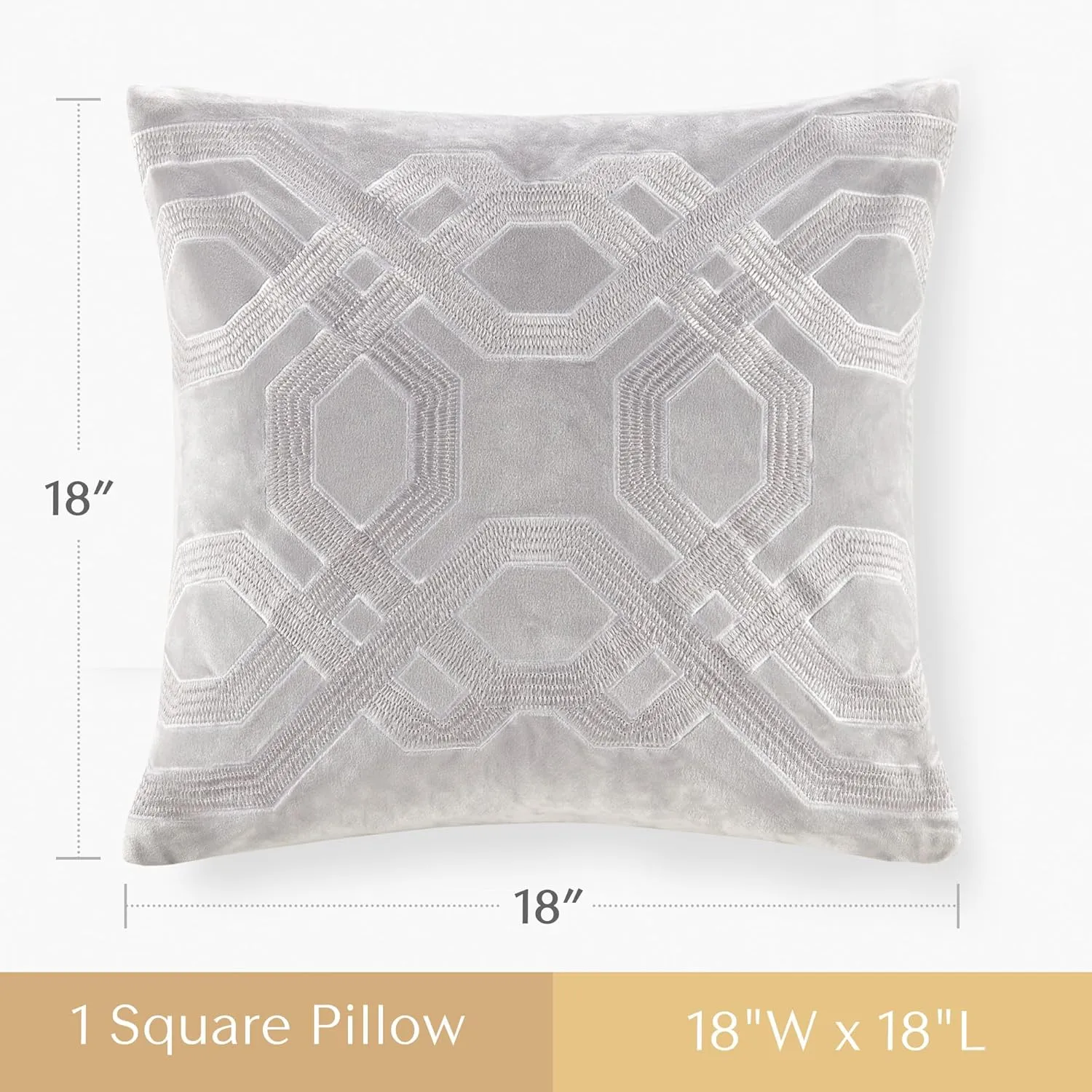 Biron Normal Pillow, 18x18, Silver Embroidery Square