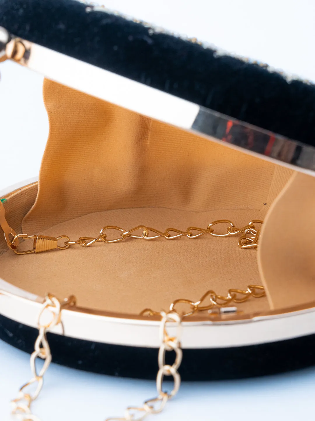 Black & Gold-Toned Embroidered Embellished Box Clutch