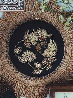 Black & Gold-Toned Embroidered Embellished Box Clutch