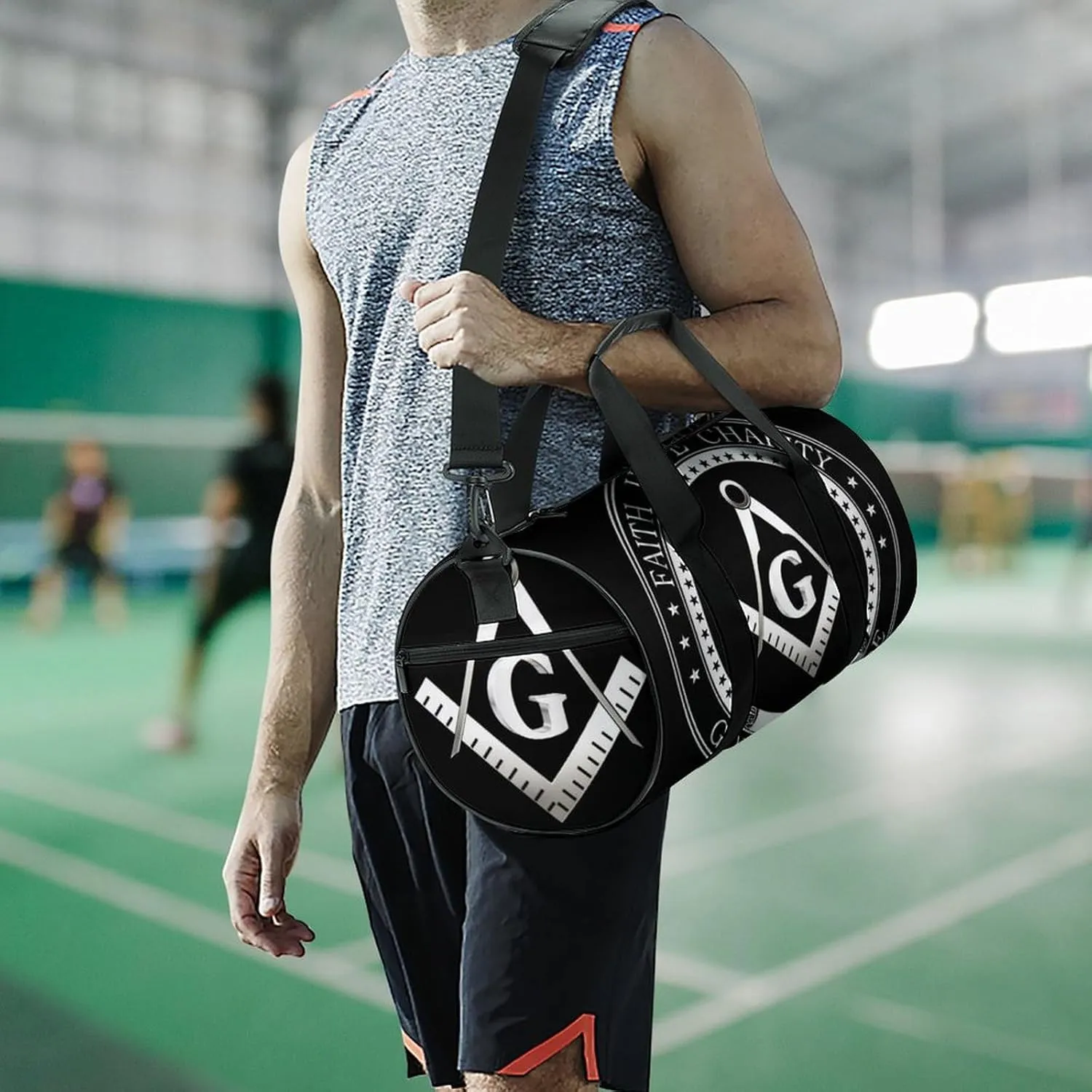Black And White American Flag Fitness Bag Waterproof And Stain Resistant Suitable for Unisex