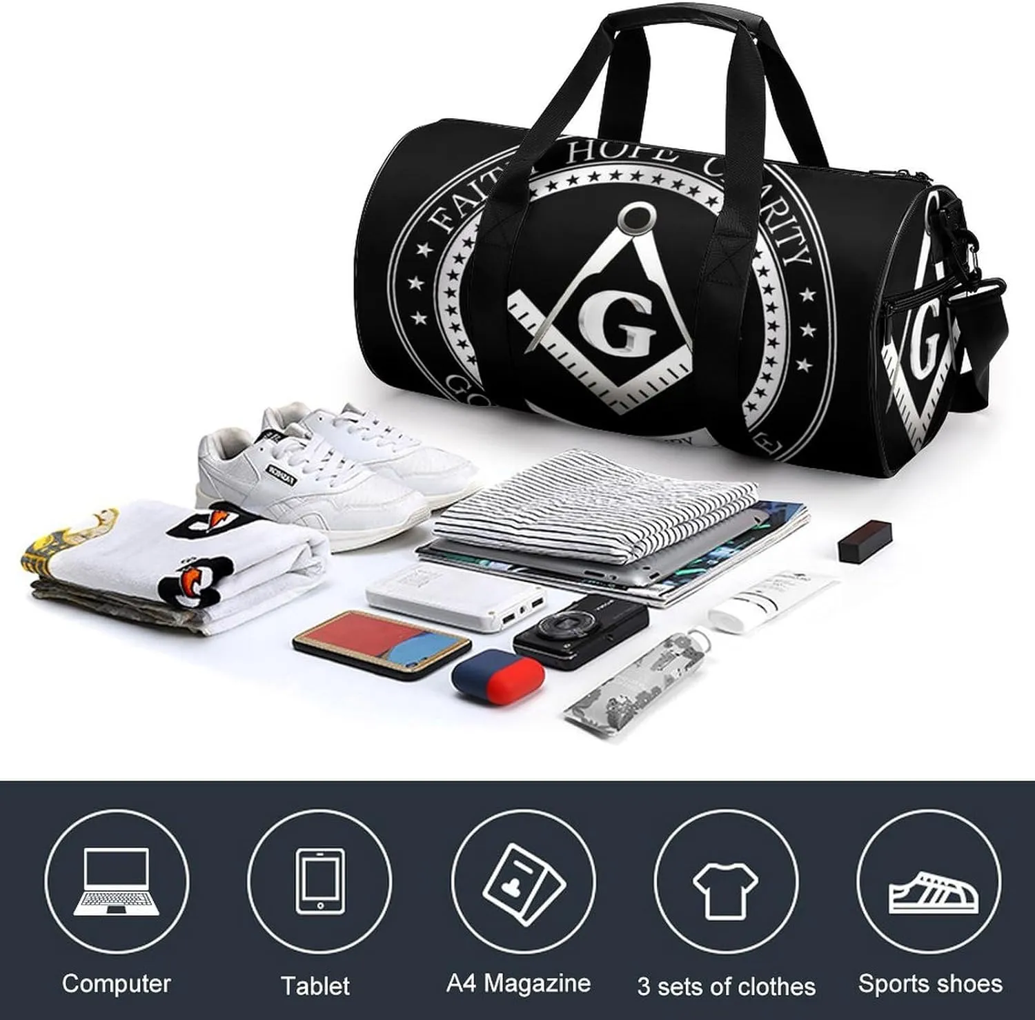 Black And White American Flag Fitness Bag Waterproof And Stain Resistant Suitable for Unisex