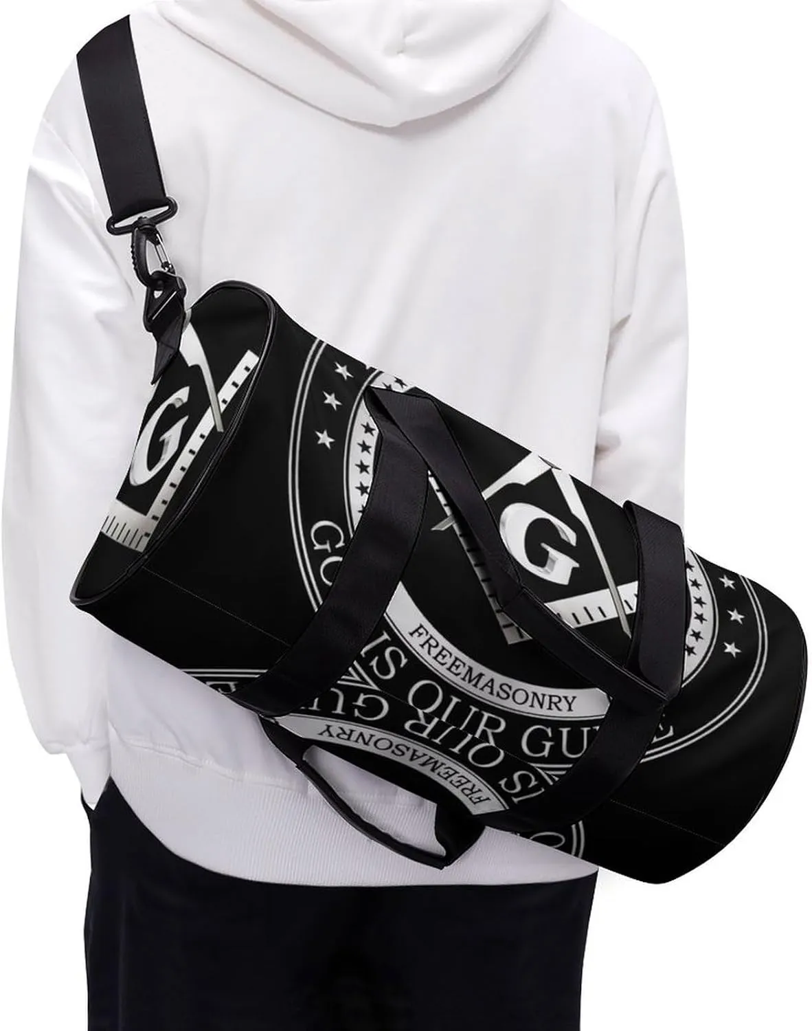 Black And White American Flag Fitness Bag Waterproof And Stain Resistant Suitable for Unisex