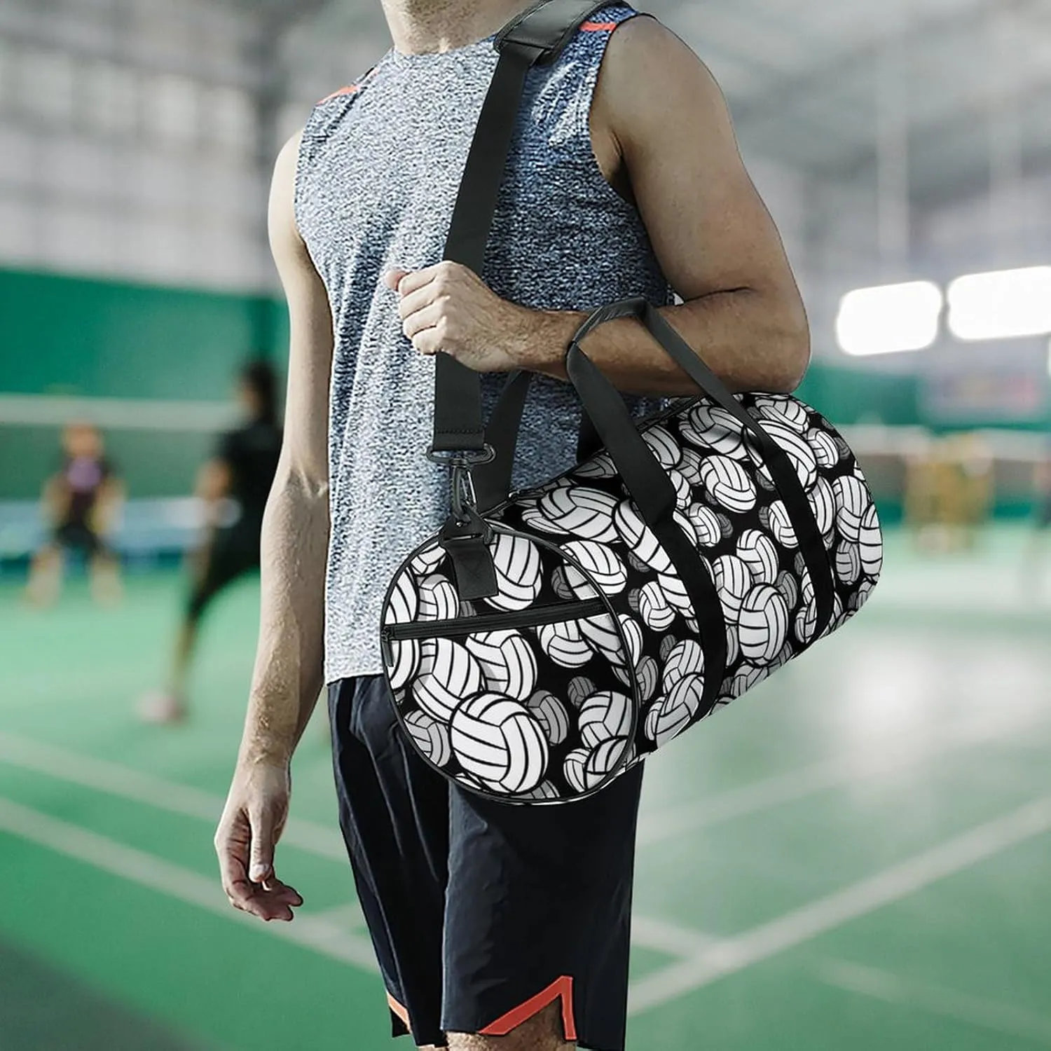 Black And White Volleyball Ball Large Capacity Cylindrical Fitness Bag, Hand-held Fitness Bag