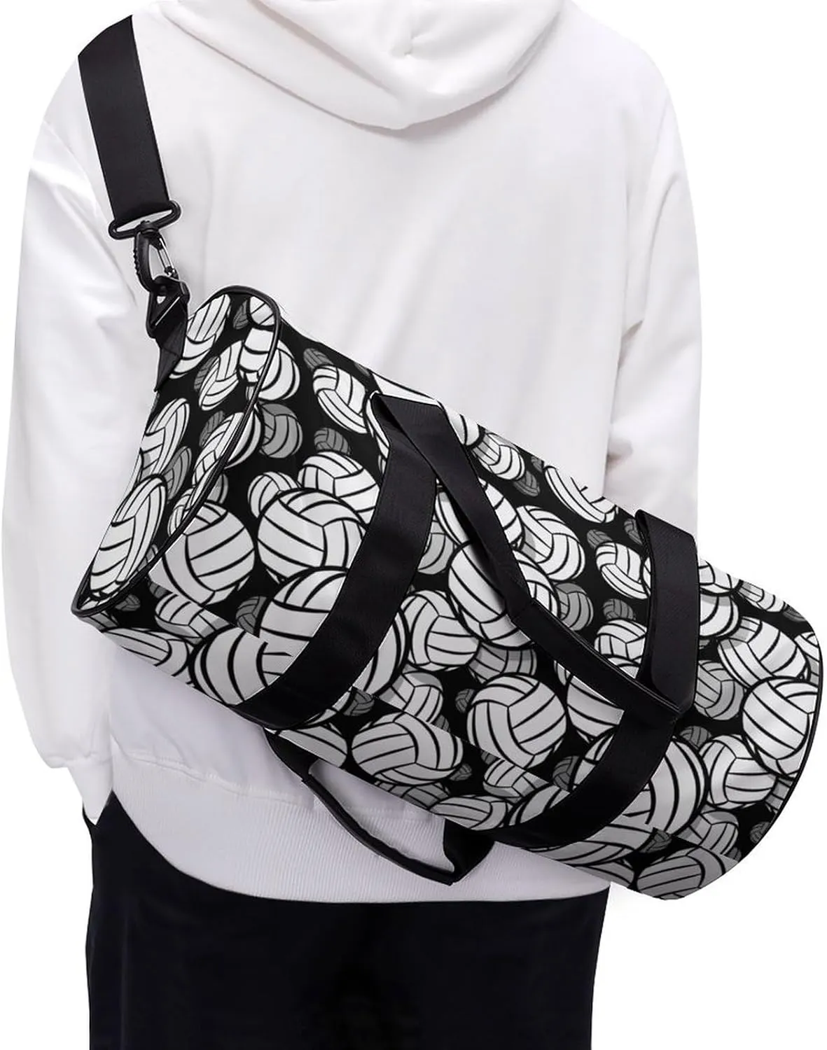 Black And White Volleyball Ball Large Capacity Cylindrical Fitness Bag, Hand-held Fitness Bag