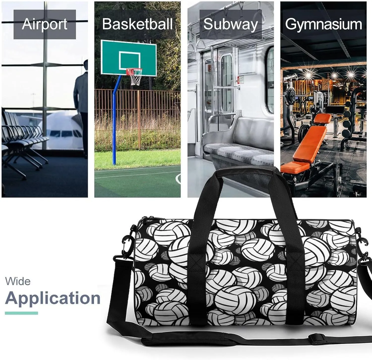 Black And White Volleyball Ball Large Capacity Cylindrical Fitness Bag, Hand-held Fitness Bag