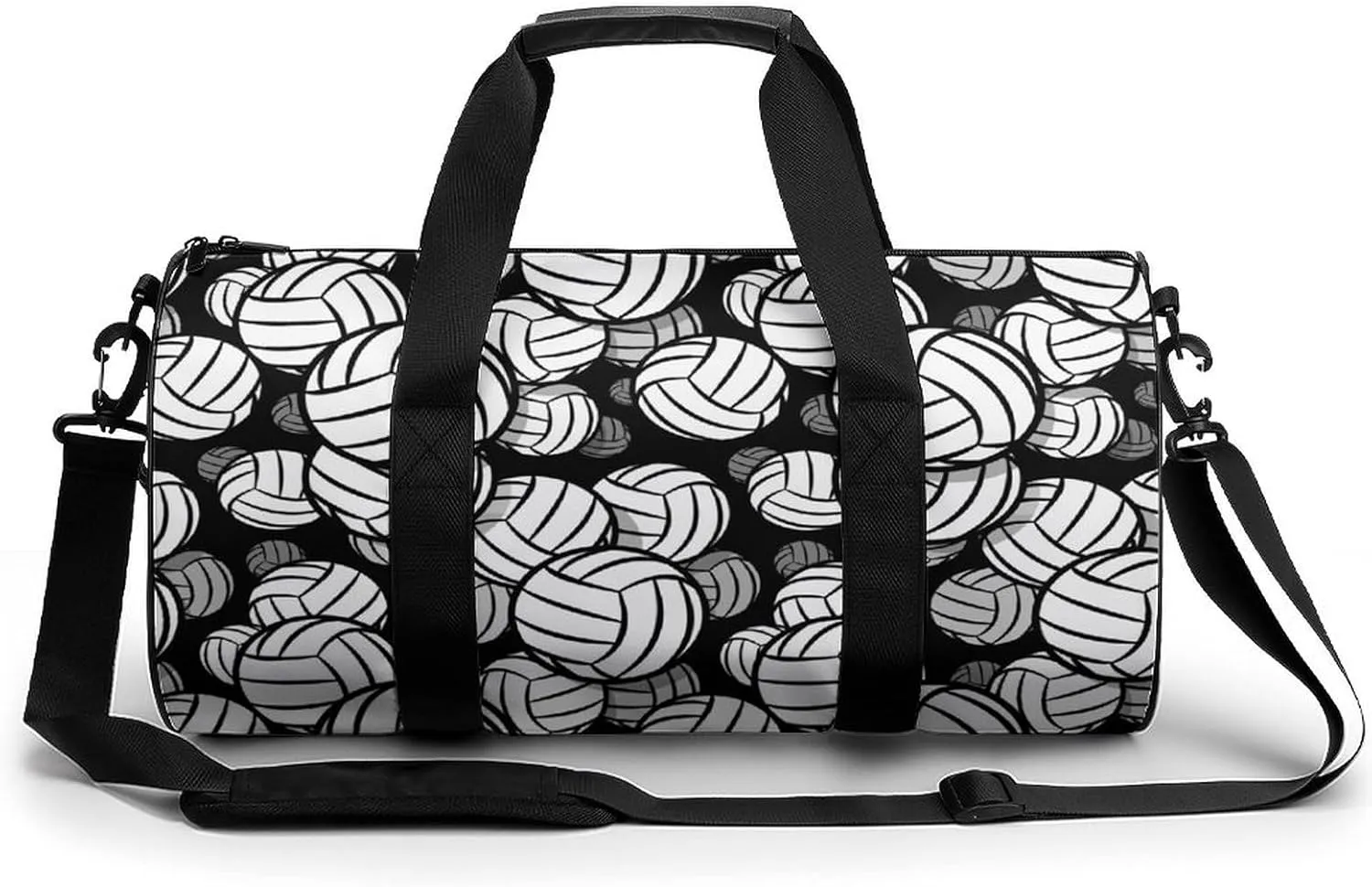 Black And White Volleyball Ball Large Capacity Cylindrical Fitness Bag, Hand-held Fitness Bag