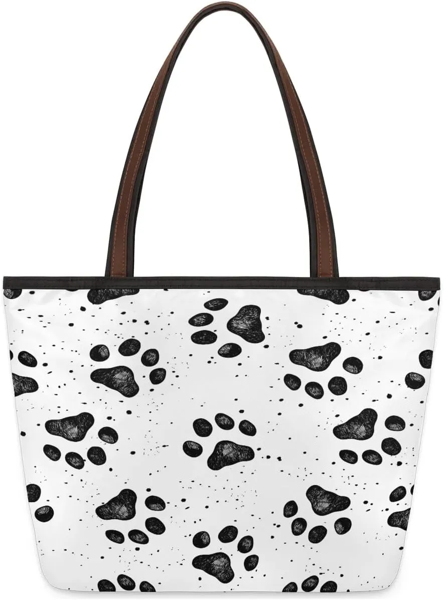 Black Dog Paw Pattern Tote Bag for Women Womens Handbags Tote Bags for Travel Beach Gym