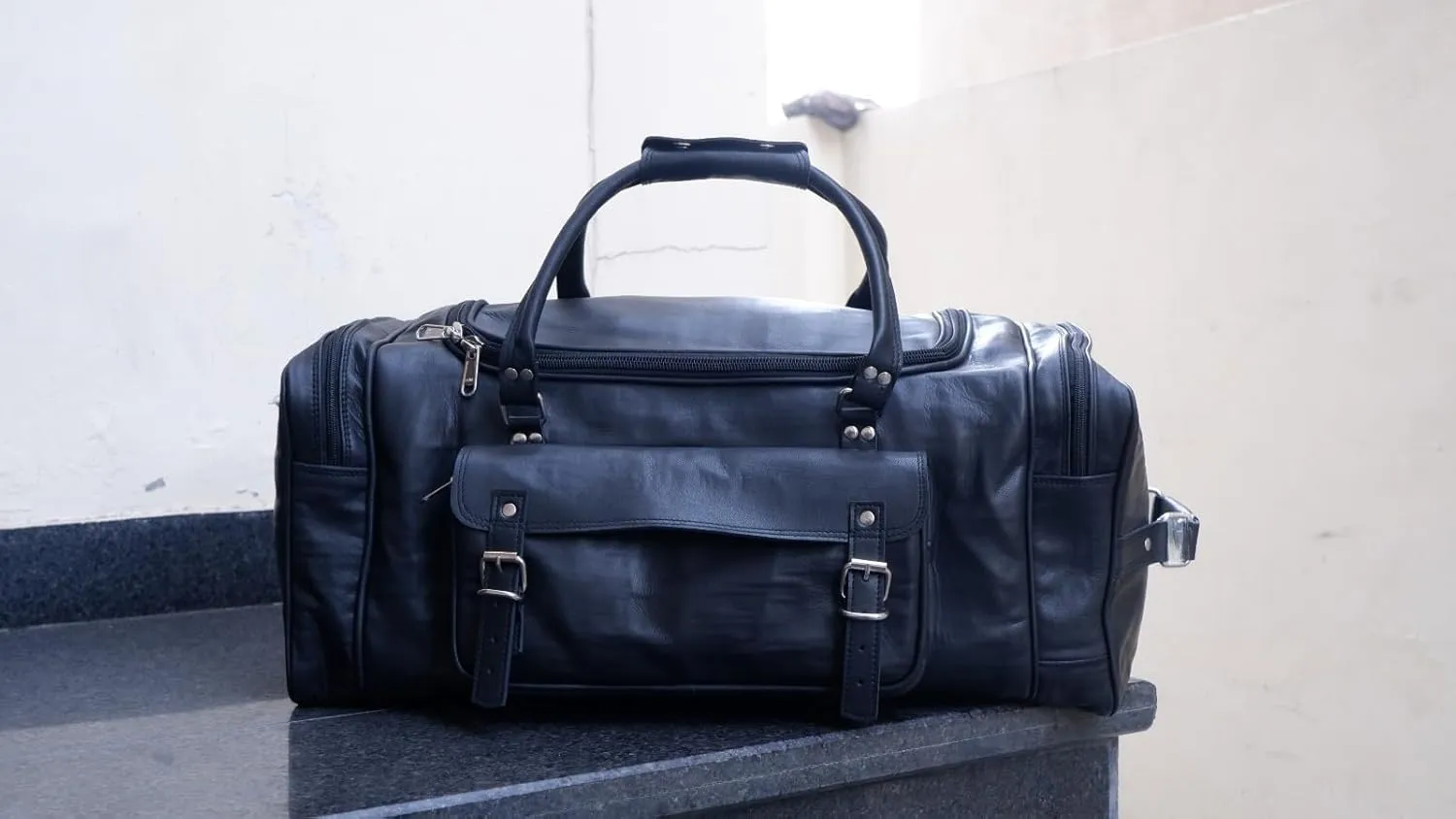 Black Genuine Goat Leather Duffle Bag (24 Inch)