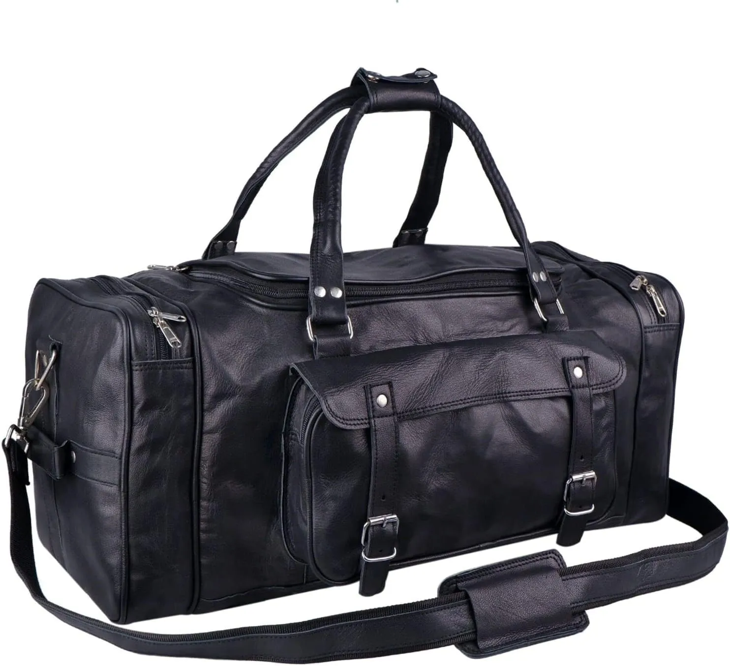 Black Genuine Goat Leather Duffle Bag (24 Inch)