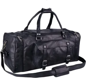 Black Genuine Goat Leather Duffle Bag (24 Inch)