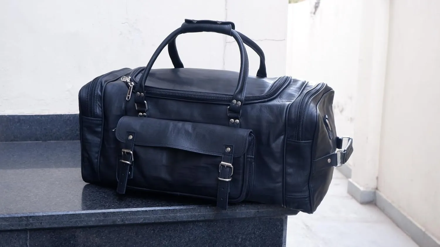 Black Genuine Goat Leather Duffle Bag (24 Inch)