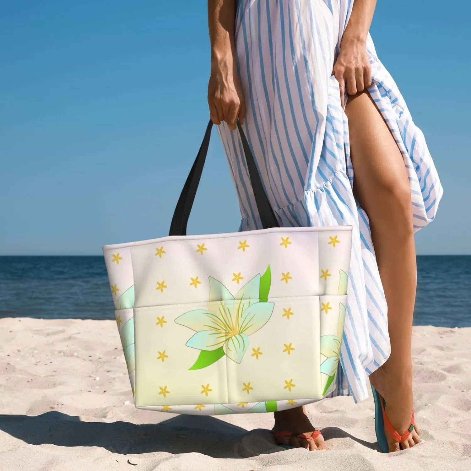 Blooming orchids portable travel bag large capacity luggage bag beach bag dry and wet separation gym bag lightweight