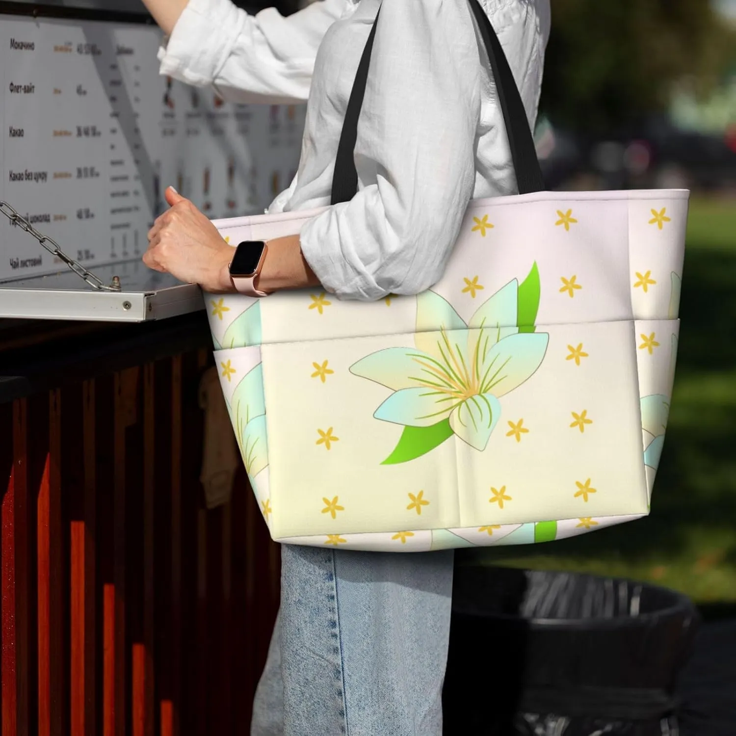 Blooming orchids portable travel bag large capacity luggage bag beach bag dry and wet separation gym bag lightweight