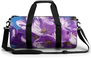 Blooming Purple Blossoms Cylindrical Gym Bag Travel Duffel Bag with Dry Wet Separated Pocket for Men And Women Overnight Bag Weekender Bag Training Handbag Yoga Bag