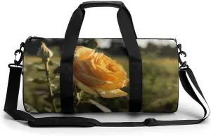 Blooming Yellow Rose Sport Gym Duffle Travel Bag for Women Men Overnight Weekender Bag with Shoe Compartment,Wet Pocket