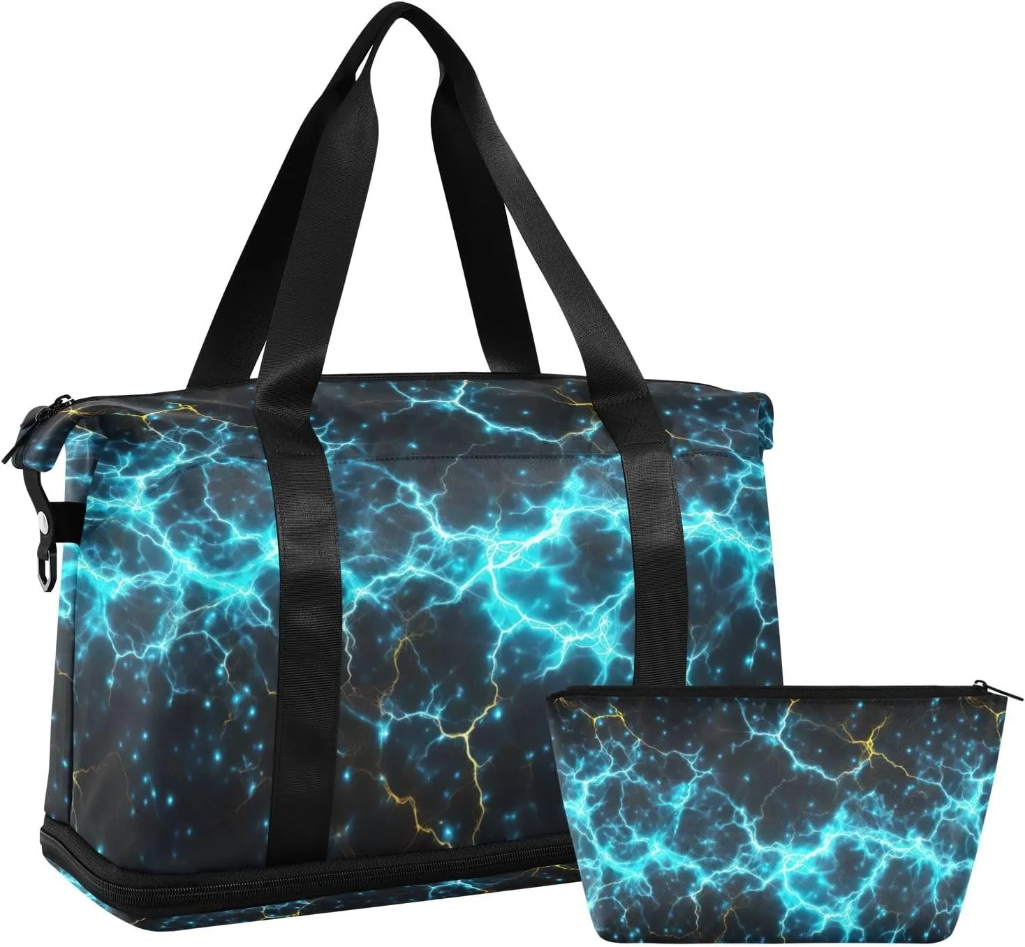 Blue Electric Sparks Gym Bag - Weekender Overnight Bags for Women Men, Sport Travel Duffel Bag with Wet Pocket & Shoe Compartment