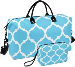 Blue Light Moroccan Sports Gym Bag for Women Men Travel Duffel Bag Weekend Overnight Carry on Bag with Toiletry Bag Workout Dance Bag for Swimming Yoga Workout Hospital Plane