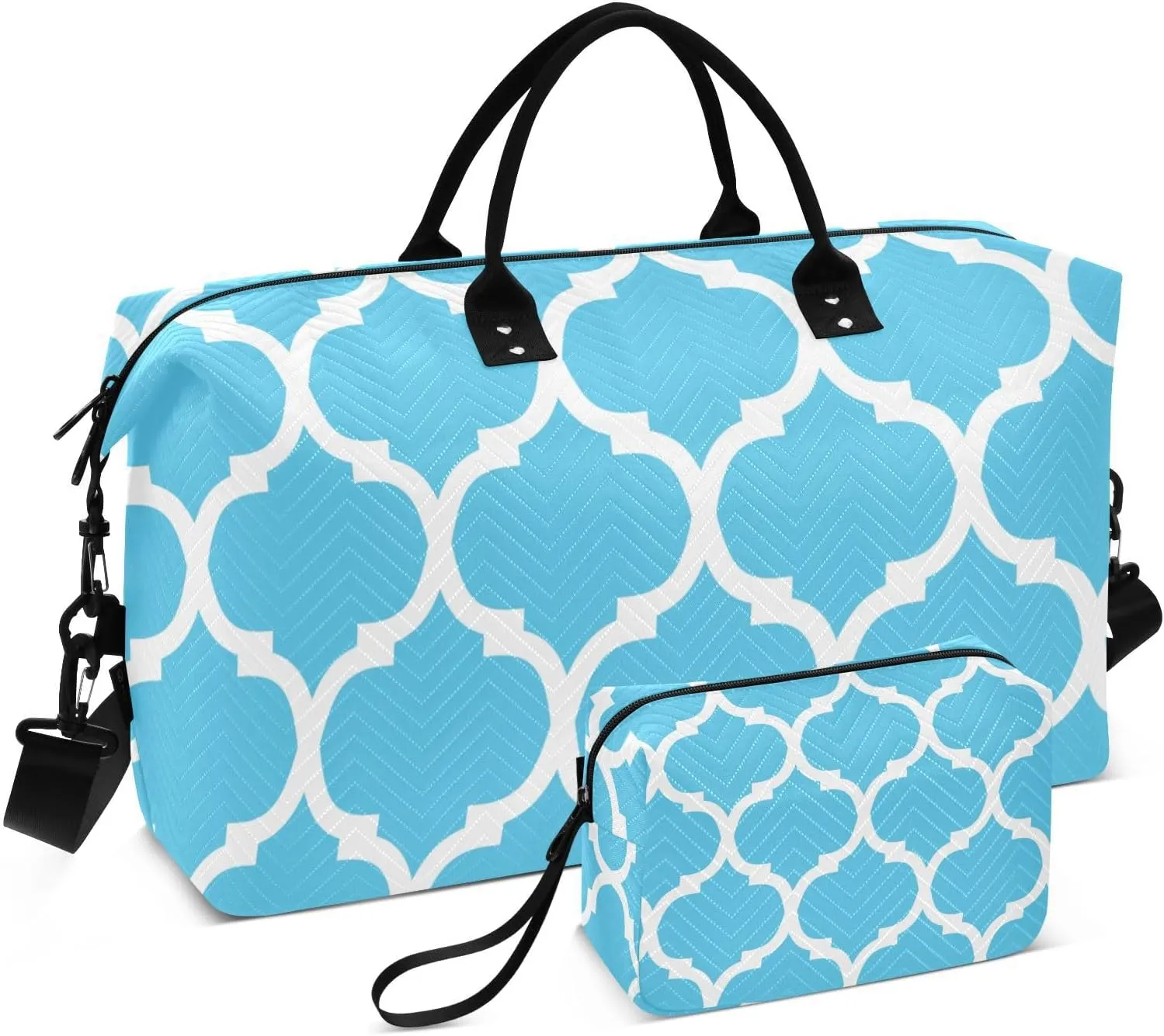 Blue Light Moroccan Sports Gym Bag for Women Men Travel Duffel Bag Weekend Overnight Carry on Bag with Toiletry Bag Workout Dance Bag for Swimming Yoga Workout Hospital Plane