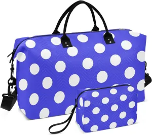 Blue Polka Dot Sports Gym Bag for Women Men Travel Duffel Bag Weekend Overnight Carry on Bag with Toiletry Bag Air Travel Bag for Hospital Plane Swimming Yoga Workout