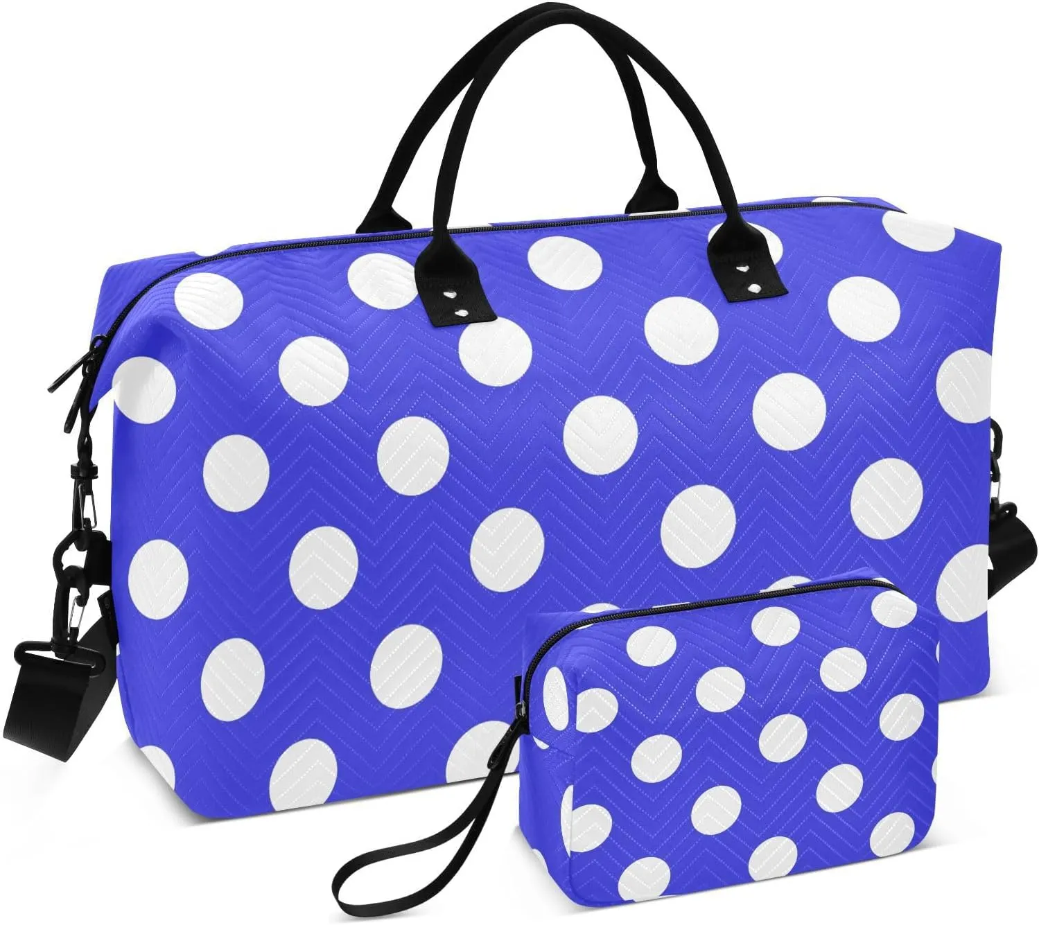 Blue Polka Dot Sports Gym Bag for Women Men Travel Duffel Bag Weekend Overnight Carry on Bag with Toiletry Bag Air Travel Bag for Hospital Plane Swimming Yoga Workout