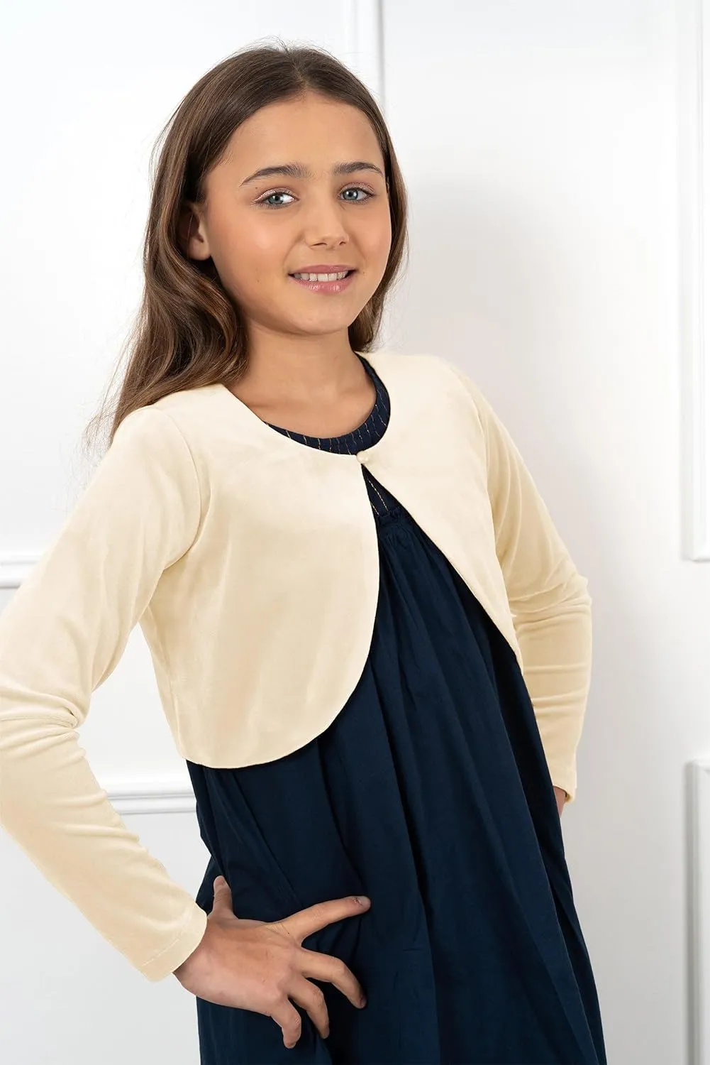 BOLEROSE Girls Long Sleeve Velvet Childrens Kids Sweater Bolero Shrug