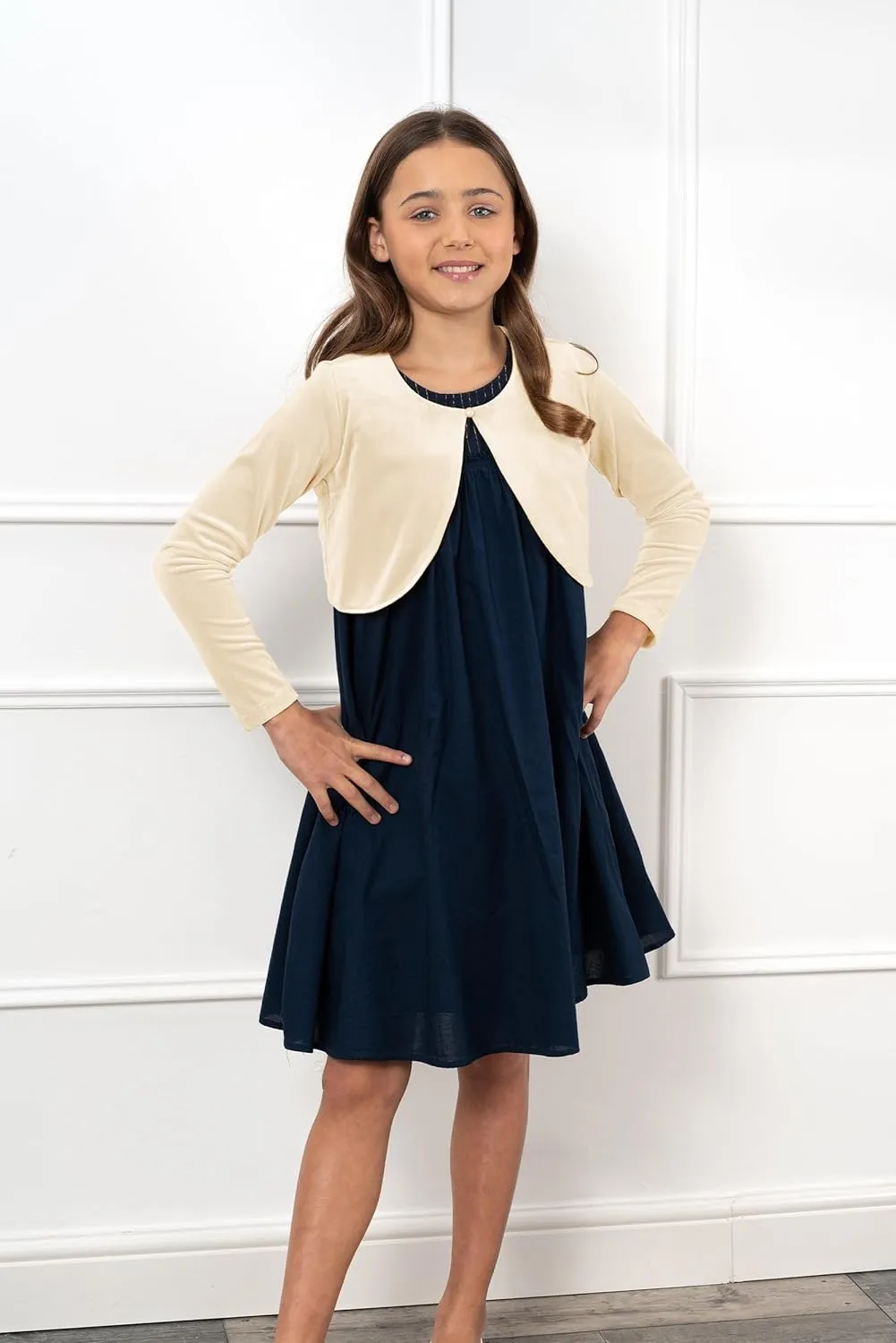 BOLEROSE Girls Long Sleeve Velvet Childrens Kids Sweater Bolero Shrug