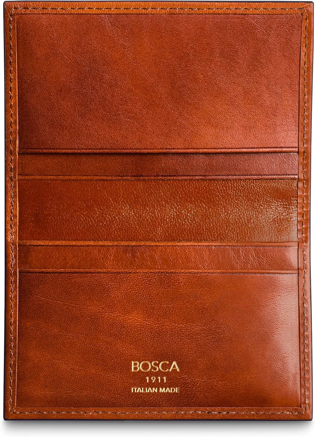 Bosca Italia Old Leather Calling Card Case – Minimalist Front Pocket Wallet for Men – 4 Billfold Card Slots Handmade in Italy - Amber