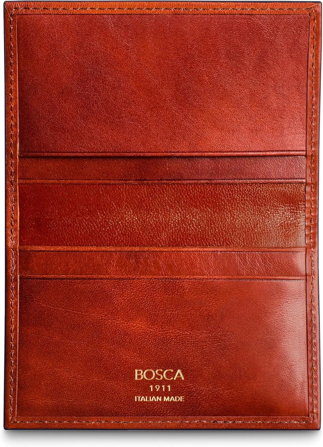 Bosca Italia Old Leather Calling Card Case – Minimalist Front Pocket Wallet for Men – 4 Billfold Card Slots Handmade in Italy - Cognac