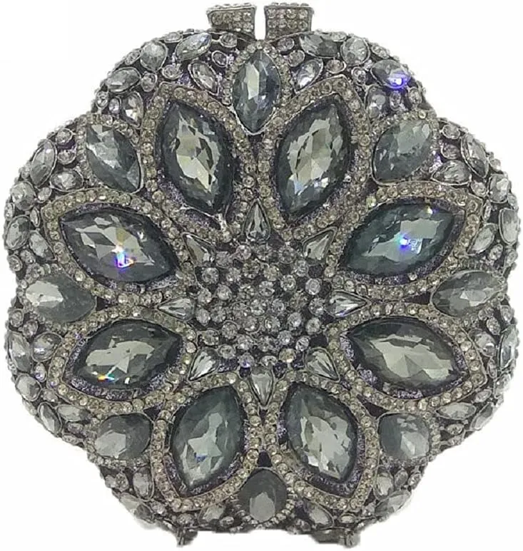 Boutique De FGG Elegant Round Crystal Clutch Evening Bags for Women Formal Party Handbags Bridal Wedding Purse