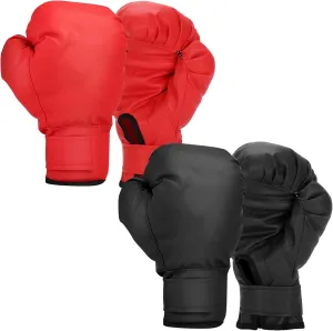 Boxing Gloves, 2 Pair Boxing Gloves for Beginners and Children, Training & Sparring Kick Boxing Glove Training Glove Set Punching Bag Mitts, Black Red