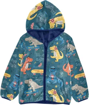 Boys Fleece Jacket Hooded Autumn Winter Long Sleeve Thick Warm Outerwear;3-10 Years Kids Cute Fuzzy Jacket