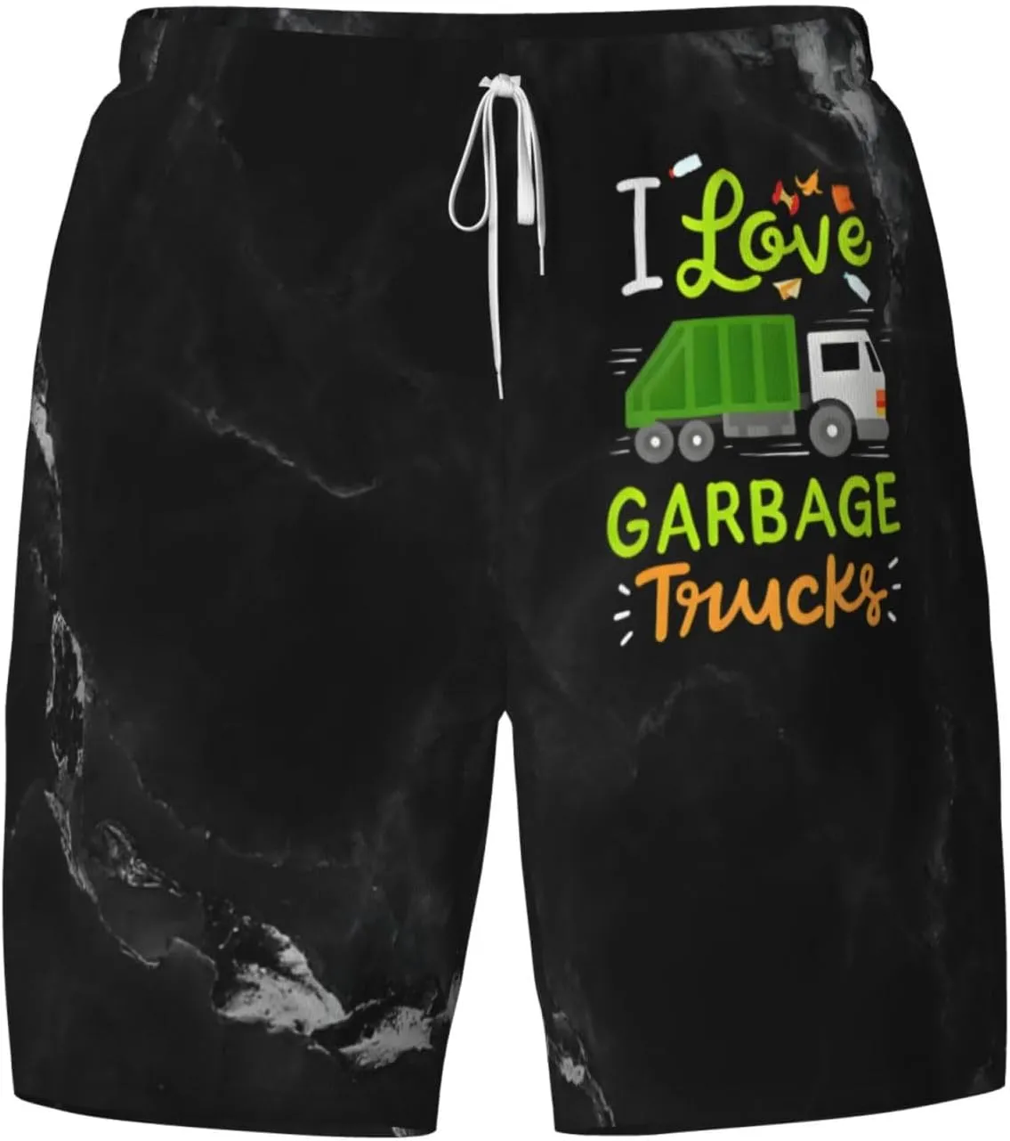 Breathable Men's Swim I Love Garbage Trucks Shorts with Adjustable Waist