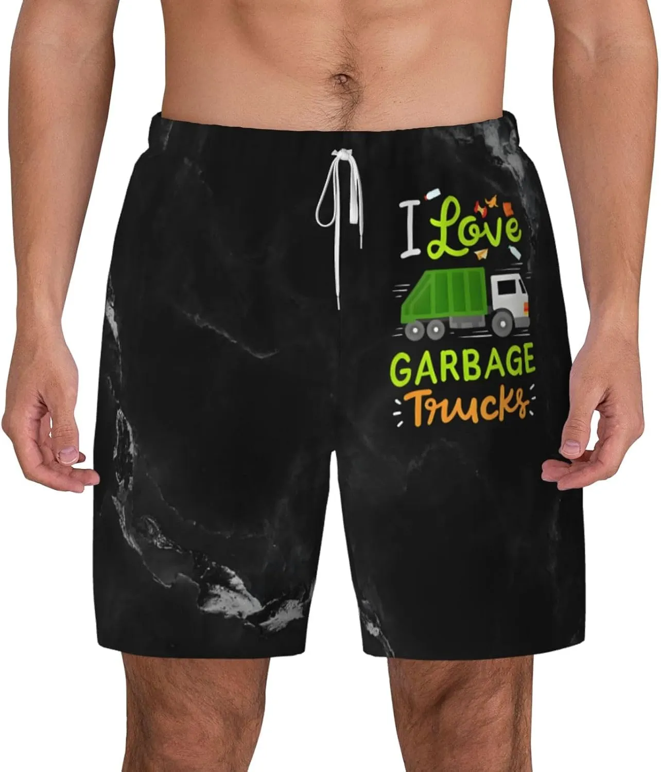 Breathable Men's Swim I Love Garbage Trucks Shorts with Adjustable Waist