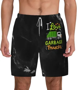 Breathable Men's Swim I Love Garbage Trucks Shorts with Adjustable Waist