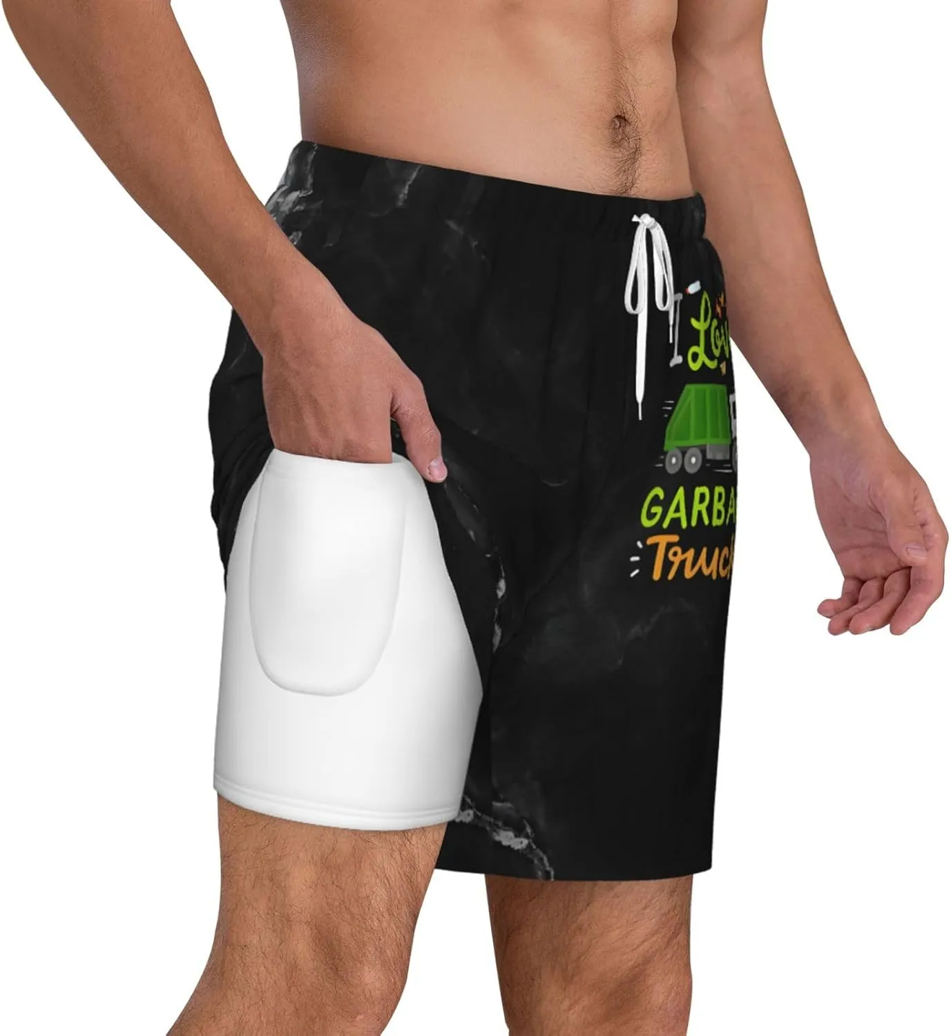 Breathable Men's Swim I Love Garbage Trucks Shorts with Adjustable Waist