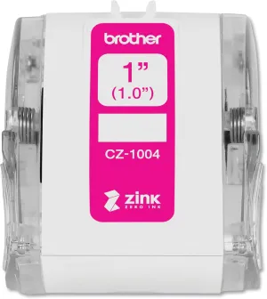 Brother Genuine CZ-1004 Continuous Length 1” (1.0”) 25 mm Wide x 16.4 ft. (5 m) Long Label Roll Featuring ZINK Zero Ink Technology