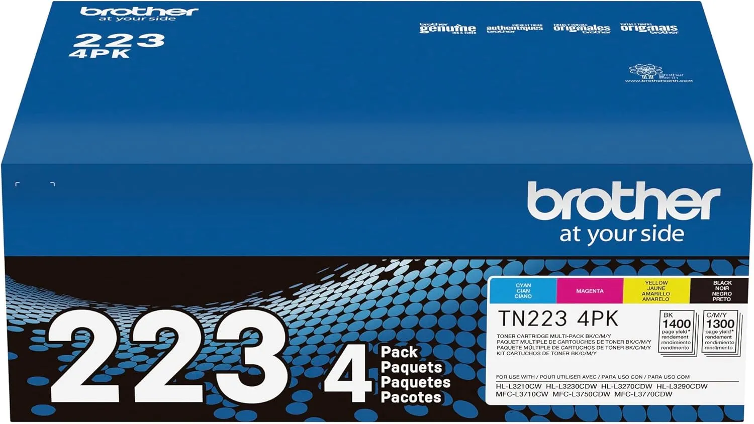Brother Genuine Standard-Yield Toner Cartridge Four Pack TN223 4PK - includes one cartridge each of Black, Cyan, Magenta & Yellow Toner, Standard Yield, Model: TN2234PK
