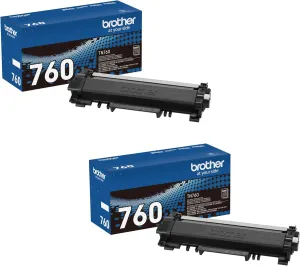 Brother Genuine TN760 2-Pack High Yield Black Toner Cartridge with approximately 3,000 page yield/cartridge